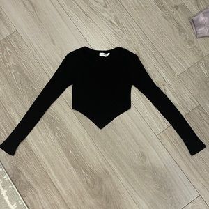 Girls XS long sleeve cotton cropped reverse V top BLACK
